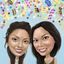 Vriendenkarikatuur voor 27e verjaardagscadeau in gekleurde stijl van foto's