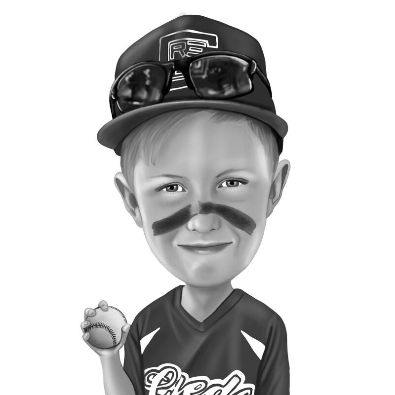 Baseball Kid Drawing in Black and White