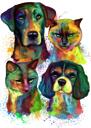 Aquarell-Haustier-Mix-Zeichnung
