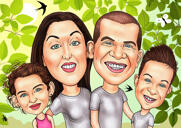 Сильно преувеличенная карикатура семьи с детьми из фотографий с одноцветным фоном