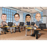 Employees Sitting in Office Cartoon