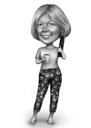 Full Body Man Caricature Holding Drink Hand Drawn in Black and White Style