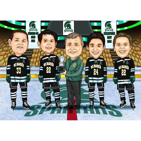 Karikatura týmu v hokejové uniformě