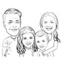 Übertriebene Familienkarikatur im Linienstil