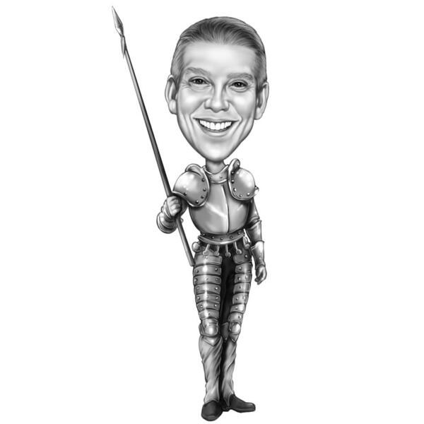 Knight Caricature in Black and White Style