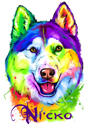 Retrato de husky de acuarela de arco iris