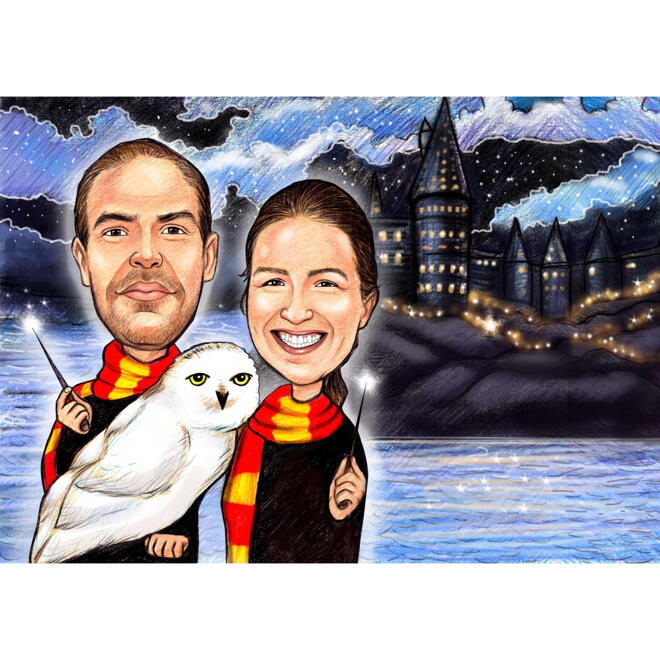Couple with Owl Caricature