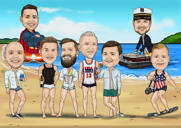 Caricature d'activités de plein air en groupe