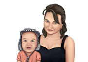 Карикатурный рисунок матери и дочери