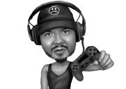 Gamer Cartoon Portrait in Black and White Style from Photo