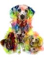 Dogs Group Portrait Caricature in Rainbow Watercolor
