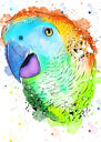 Jasný akvarel papoušek karikatura portrét z fotografie