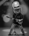Metal Musician Caricature für Rockmusikliebhaber im Schwarz-Weiß-Stil von Fotos