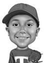 Baseballbarnkarikatur i sort-hvid