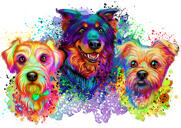 Portrét barevných akvarelů psů z fotografií
