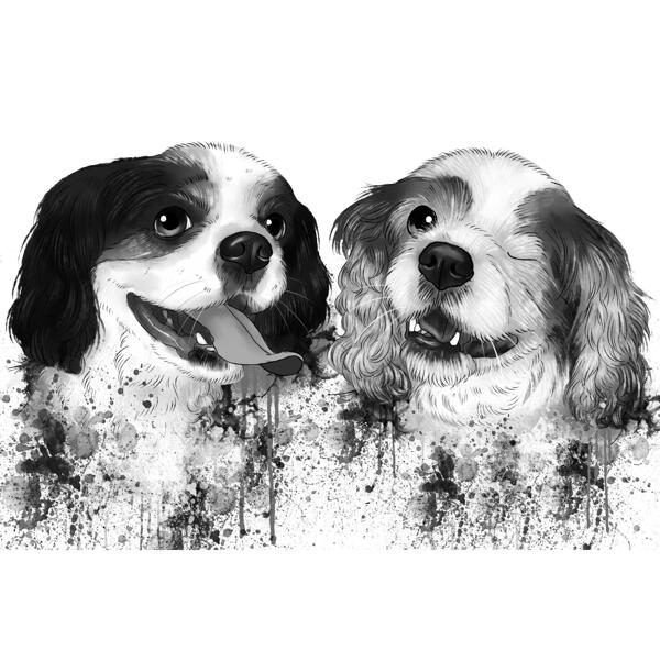 Chiens Graphite aquarelle Portrait dessin animé à partir de photos pour cadeau personnalisé de sauvetage d'animaux de compagnie