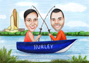 Caricature personnalisée de deux personnes en canoë