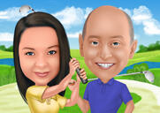 Caricatura de casal de golfe