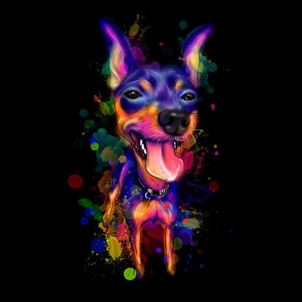 Pintura de corpo inteiro de arco-íris de cachorro com fundo preto