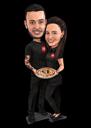 Happy Couple Caricature in Color Style with Black Background from Photo