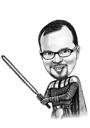 Man with Sword Caricature in Black and White Style