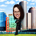 Business Woman Caricature with Custom Background