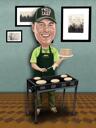 Кулинарная карикатура: Человек с посудой