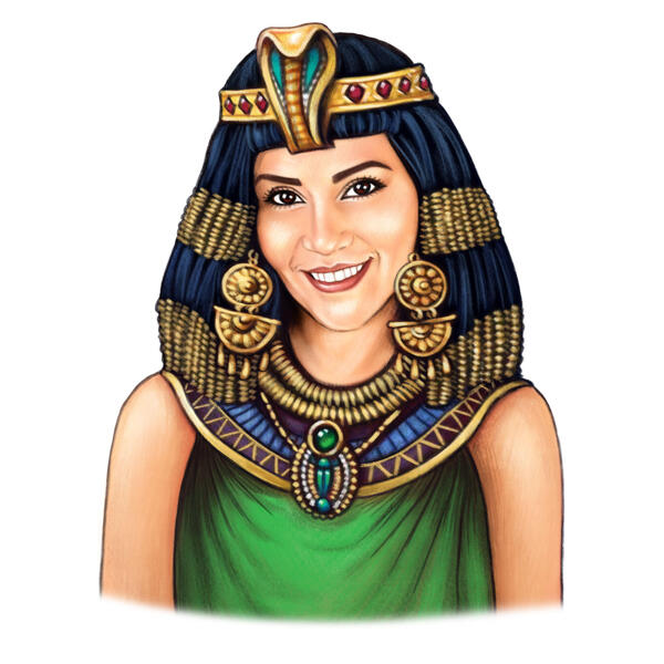 Dessin de portrait de jolie femme comme Cléopâtre pharaonique à partir de photos