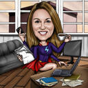 Office Caricature with Desk, Laptop and Coffee for Custom Office Gift
