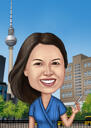 Custom Person Colored Caricature with Any City, Town or Village Background