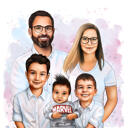 Eltern mit Kind-Porträt im Aquarell-Pastell-Stil