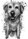 Grafīta suņa akvareļa portrets ar fonu