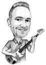 Caricatura de desenho animado do guitarrista a partir de fotos em estilo preto e branco