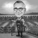 Карикатура фермерского человека в черно-белом стиле по фотографиям
