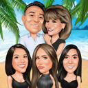Caricatura de grupo sobre fondo de playa