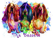 Dogs Group Portrait Caricature in Rainbow Watercolor