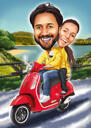 Bride and Groom Motorcycle Caricature