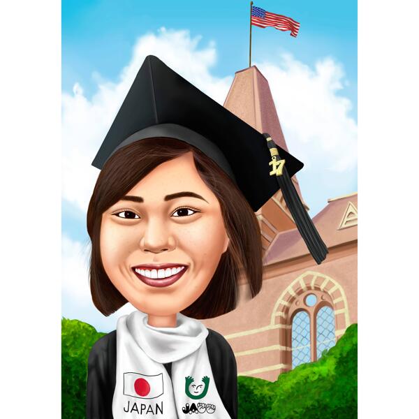 Karikatura ženského absolventa s pozadím