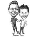 Father and Kid Caricature in Black and White Style from Photo
