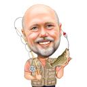 Fisherman Caricature with Fish and Fishing Rod