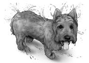 Akvarel Shades of Grey Hund helkropsportræt fra Fotos