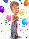 Dessin d'anniversaire en pied, réalisé à la main à partir d'une photo - Cadeau personnalisé idéal pour elle