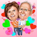 Dessin de caricature colorée de couple complet du corps pour le cadeau du 40e anniversaire de mariage