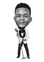 Fotoğraflardan Siyah Beyaz Stilde Erkek Şarkıcı Karikatür Hediyesi