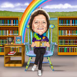 Caricature de bibliothécaire de l'école primaire