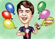 Divertente caricatura di compleanno, ritratto in cartone animato da foto