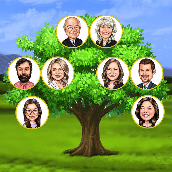 Cartone animato albero genealogico personalizzato dalle foto