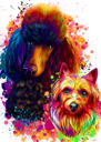 Baş ve Omuzlarda İki Köpek Fotoğraflardan Pastel Suluboya Portre Resim Stili