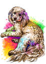 Pudelkarikatyrporträtt från foto i delikat pastellfärgad akvarellstil