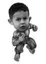 Caricatură de copil cu supererou în stil monocrom pe tot corpul, personalizat din fotografii